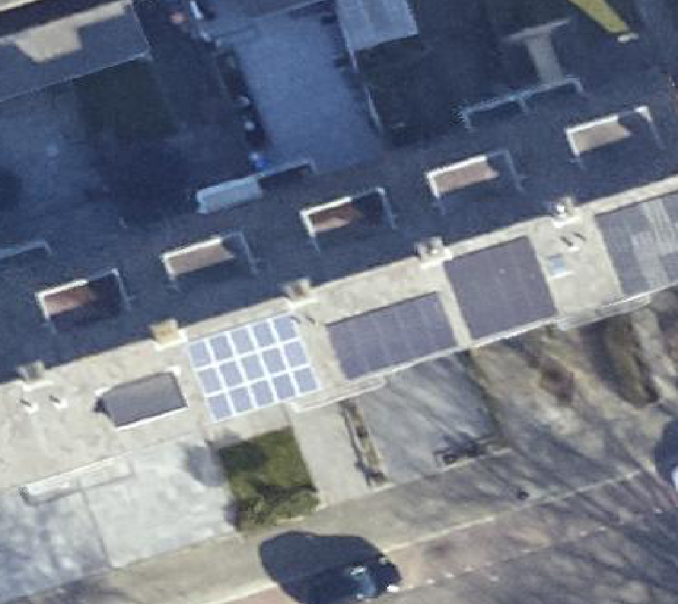 True ortho Luchtfoto op daksegment ingezoomd