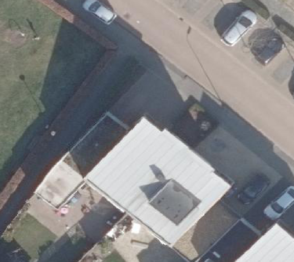 True ortho Luchtfoto op daksegment ingezoomd