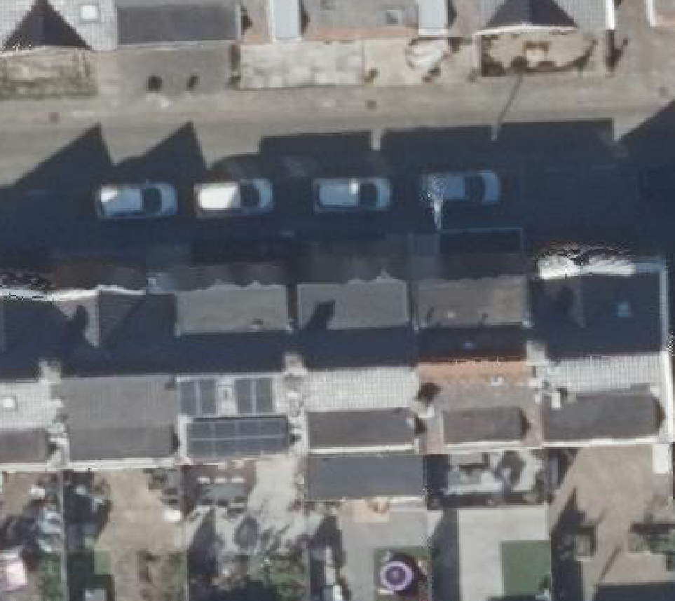 True ortho Luchtfoto op daksegment ingezoomd