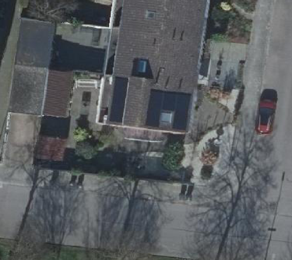 True ortho Luchtfoto op daksegment ingezoomd