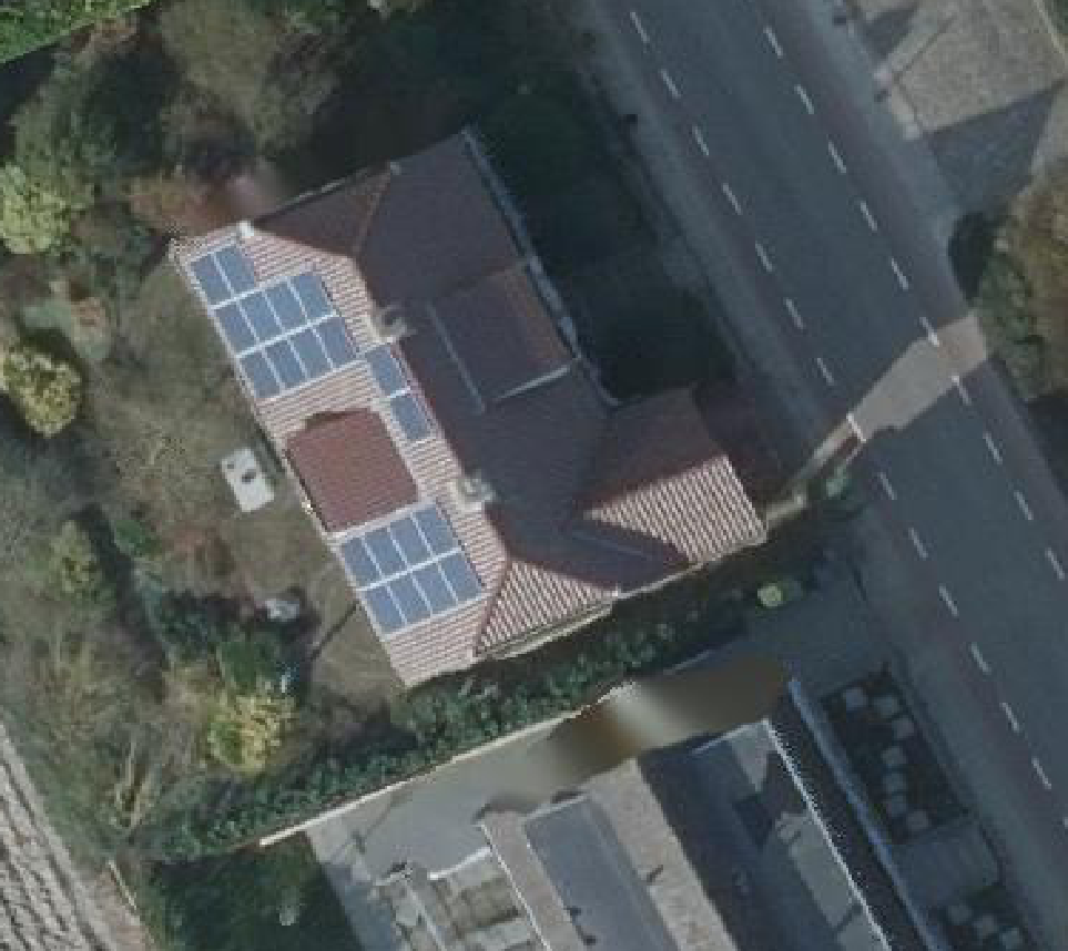 True ortho Luchtfoto op daksegment ingezoomd