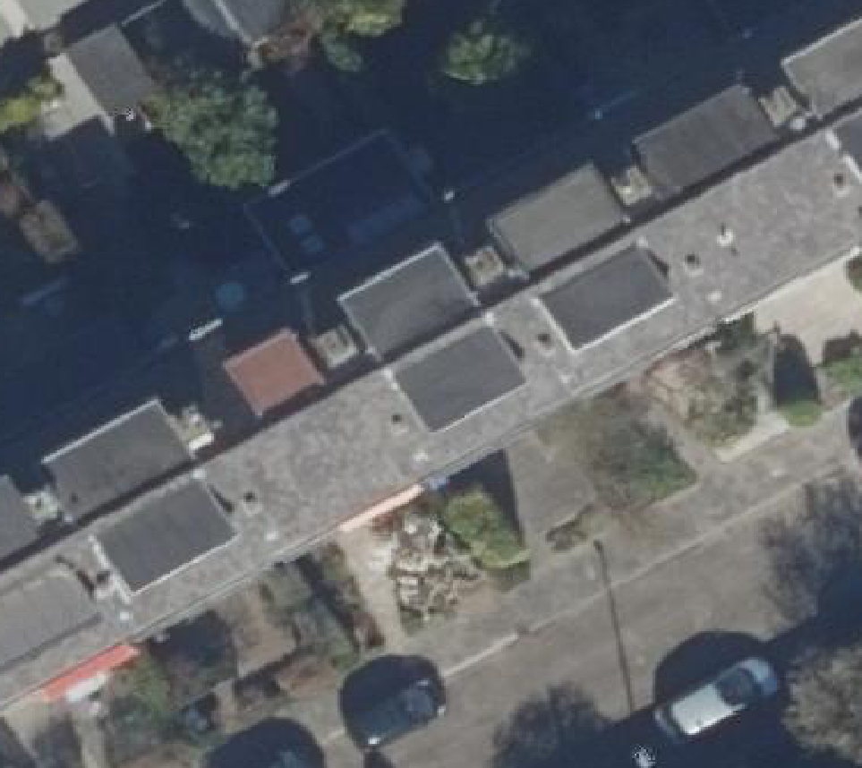 True ortho Luchtfoto op daksegment ingezoomd