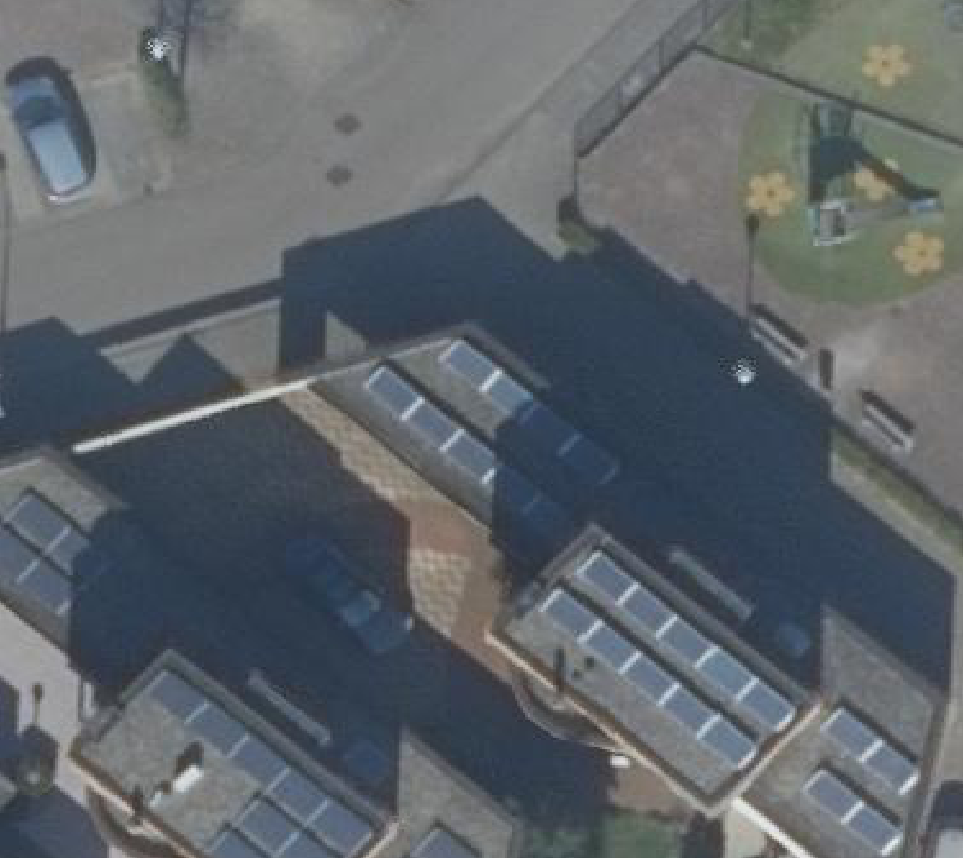 True ortho Luchtfoto op daksegment ingezoomd