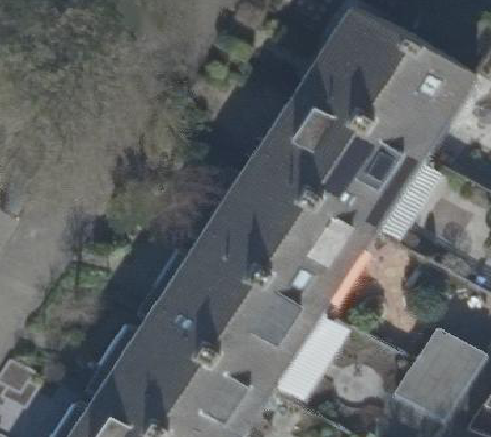 True ortho Luchtfoto op daksegment ingezoomd