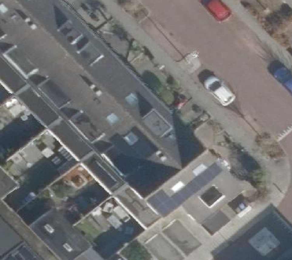 True ortho Luchtfoto op daksegment ingezoomd