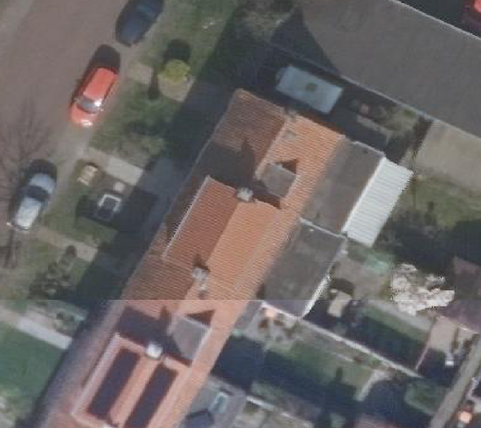 True ortho Luchtfoto op daksegment ingezoomd