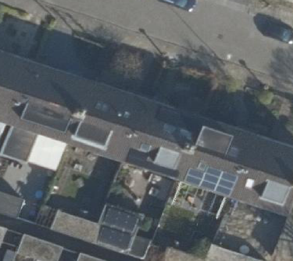 True ortho Luchtfoto op daksegment ingezoomd