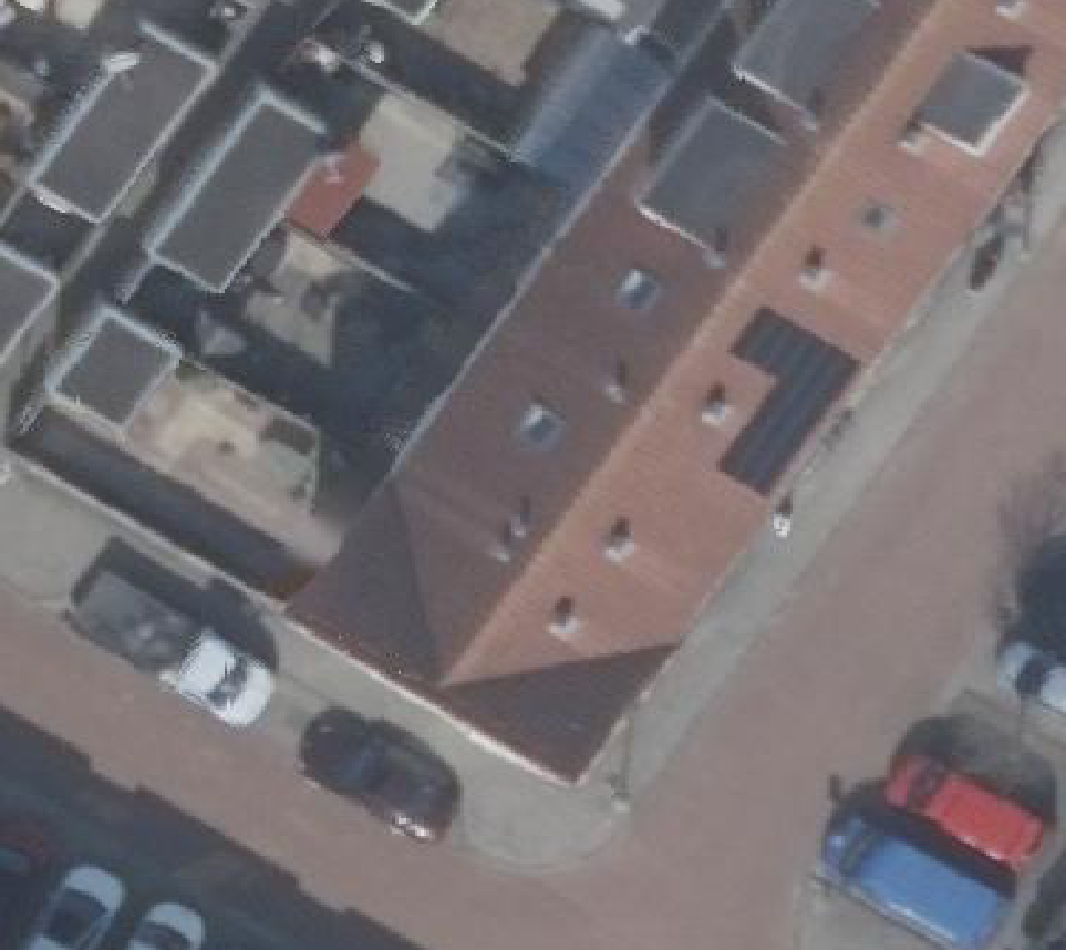 True ortho Luchtfoto op daksegment ingezoomd