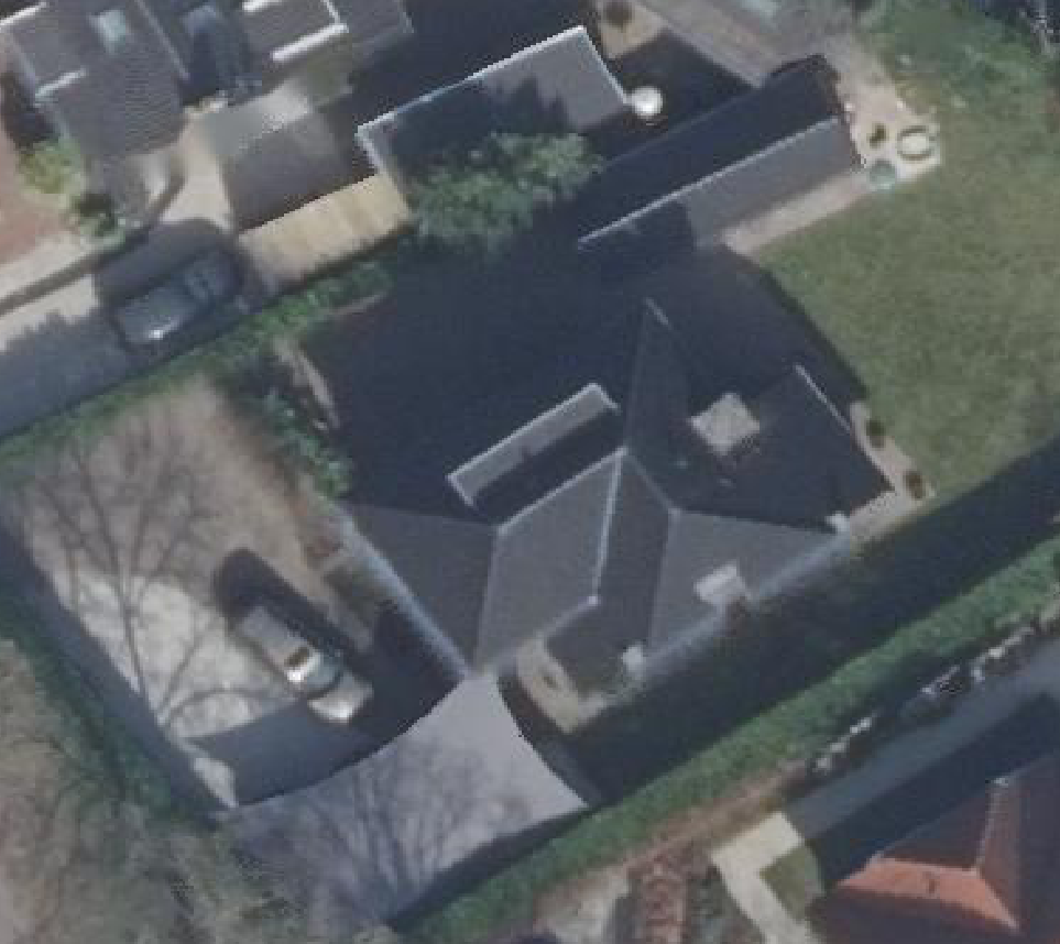 True ortho luchtfoto van Blaricum met zicht op woning