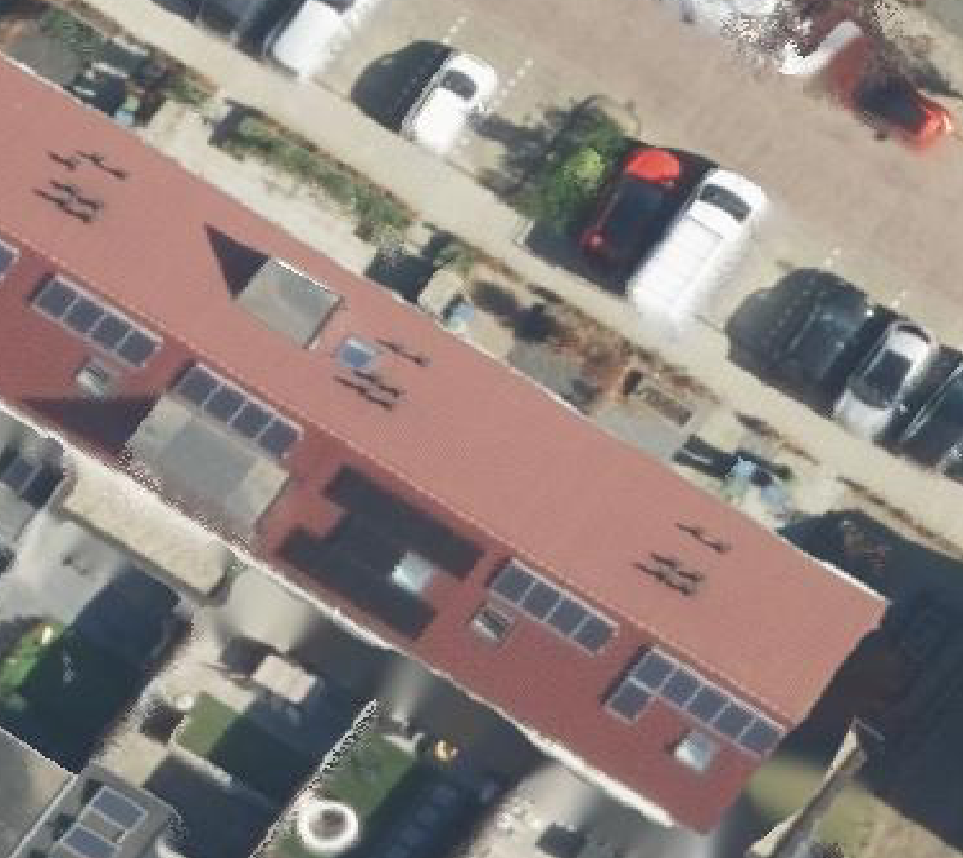 True ortho Luchtfoto op daksegment ingezoomd