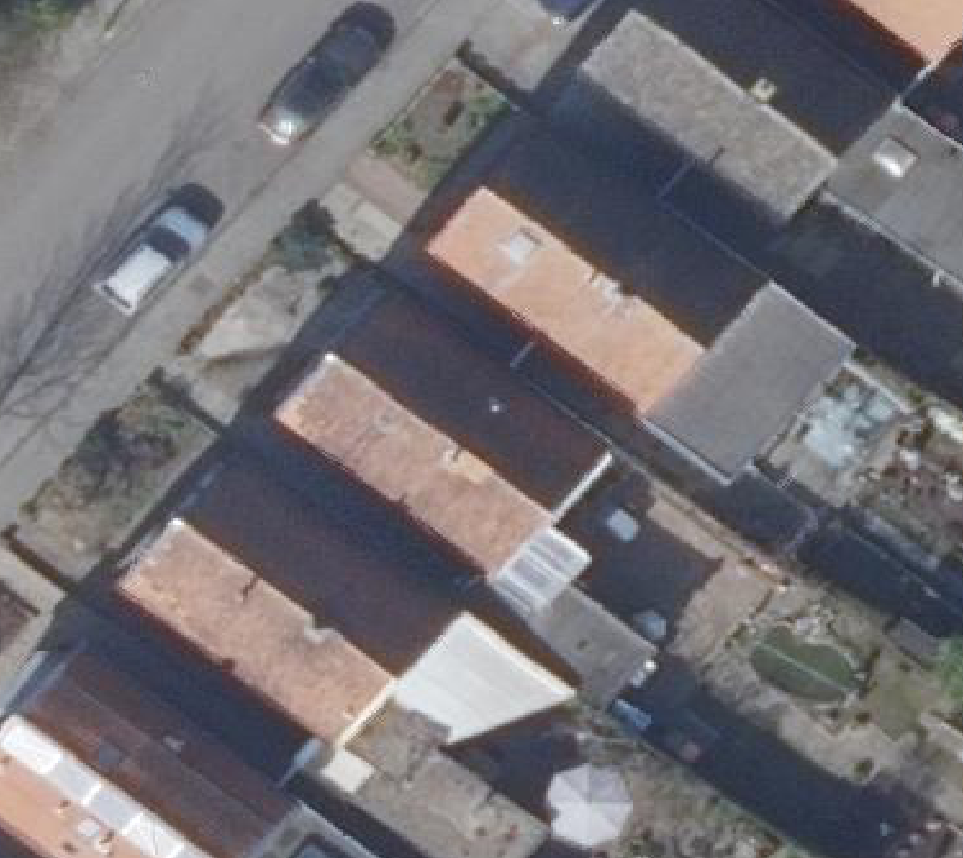 True ortho Luchtfoto op daksegment ingezoomd