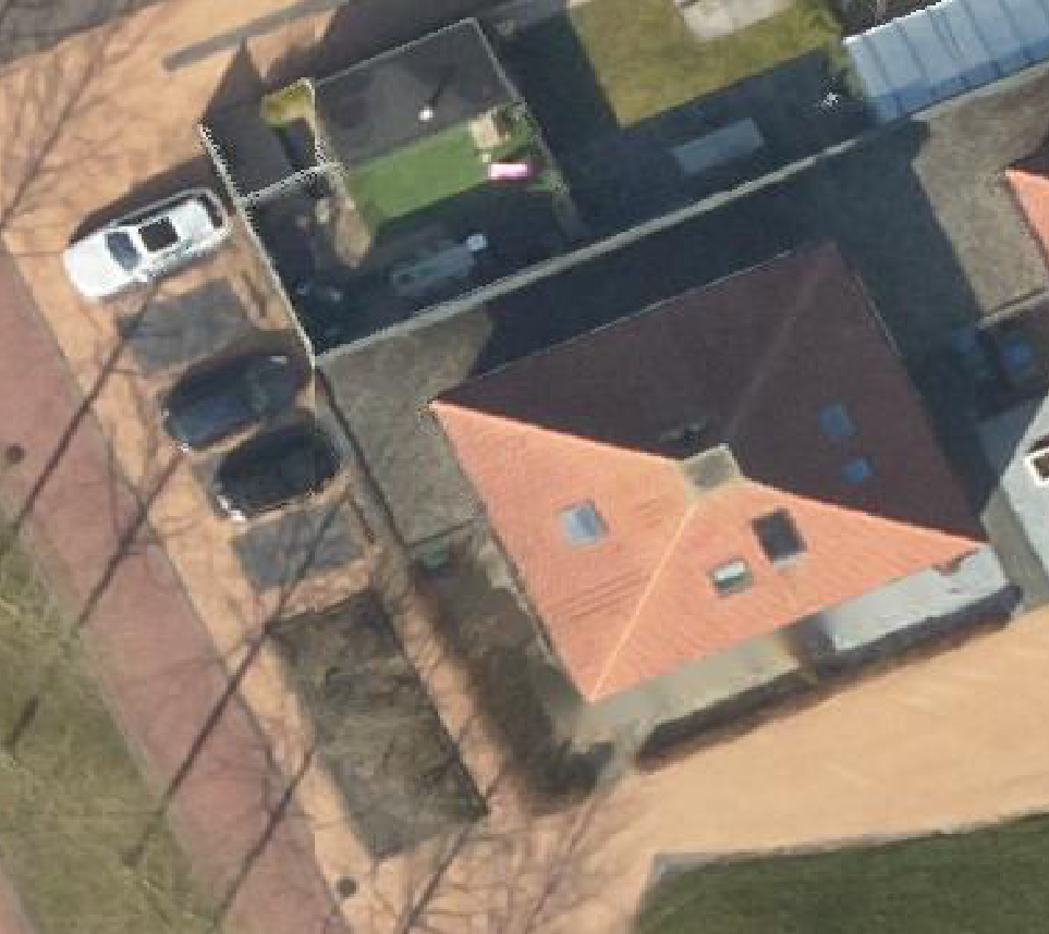 True ortho Luchtfoto op daksegment ingezoomd