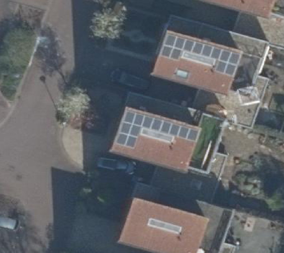 True ortho Luchtfoto op daksegment ingezoomd