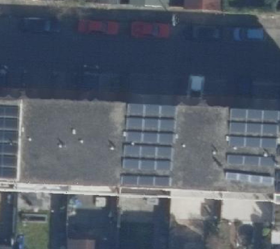 True ortho Luchtfoto op daksegment ingezoomd