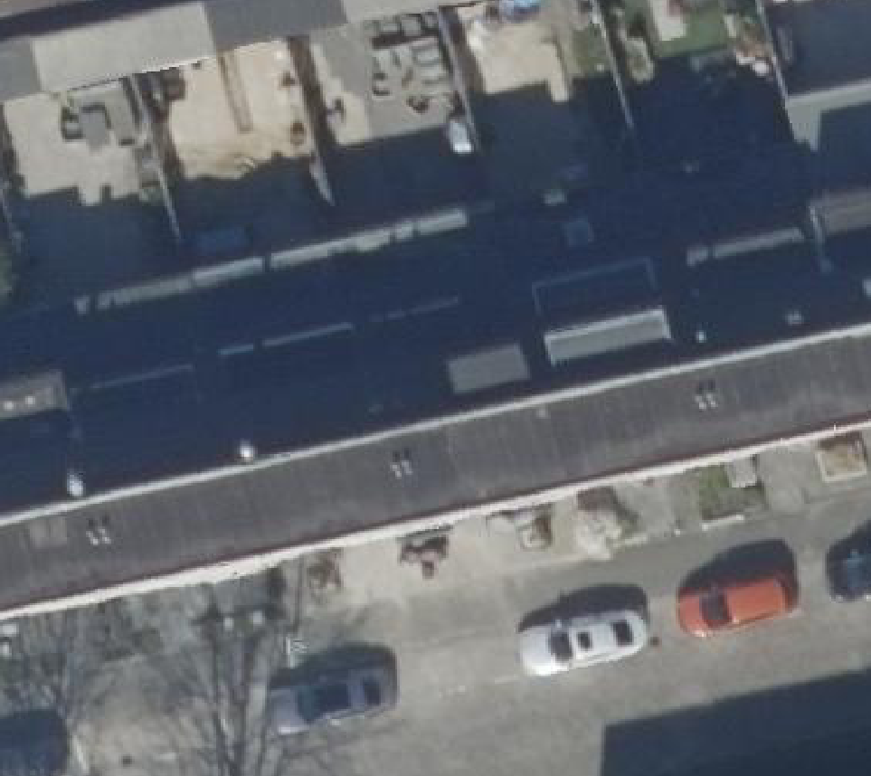 True ortho Luchtfoto op daksegment ingezoomd