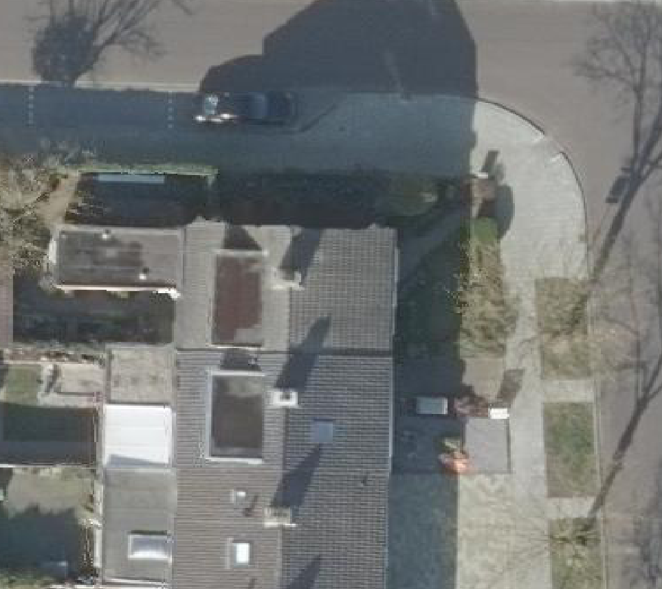 True ortho Luchtfoto op daksegment ingezoomd