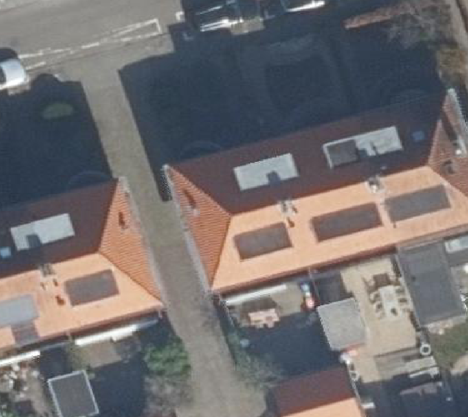 True ortho Luchtfoto op daksegment ingezoomd