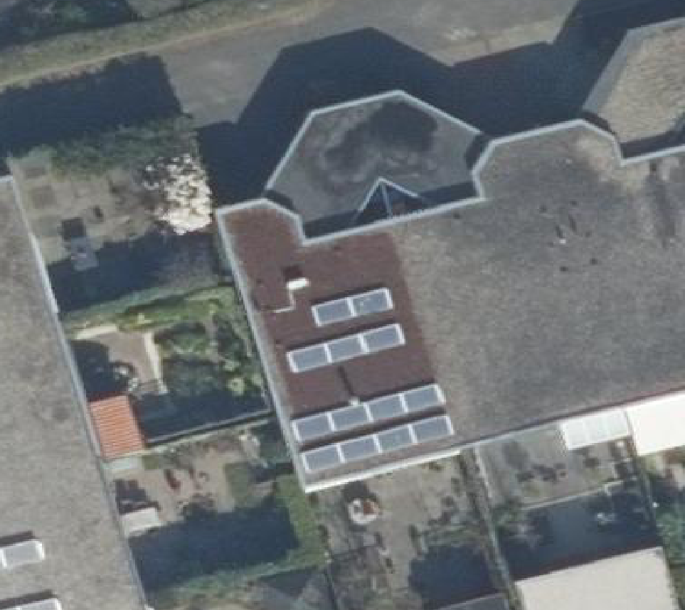 True ortho Luchtfoto op daksegment ingezoomd