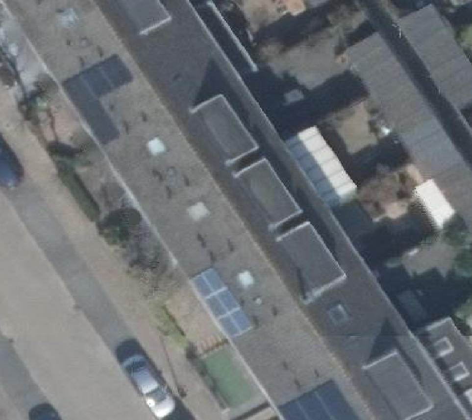 True ortho Luchtfoto op daksegment ingezoomd