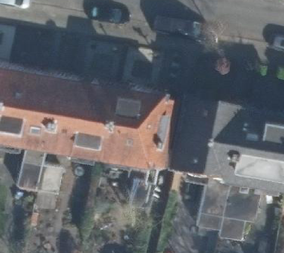True ortho Luchtfoto op daksegment ingezoomd