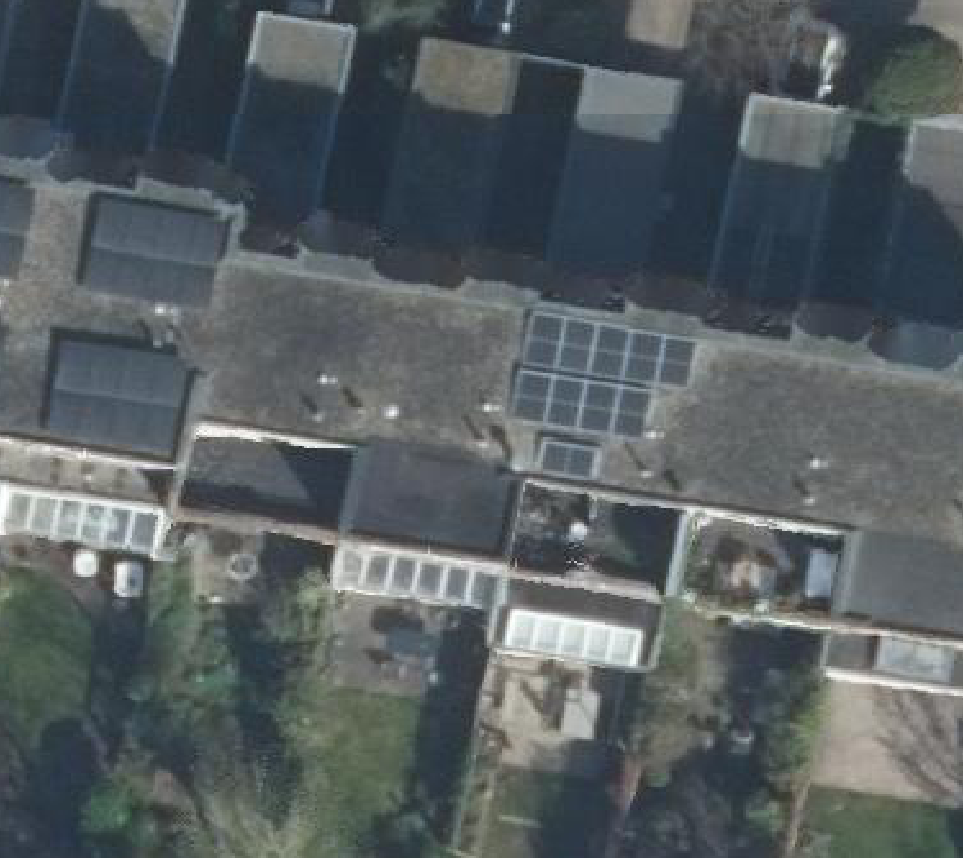 True ortho Luchtfoto op daksegment ingezoomd