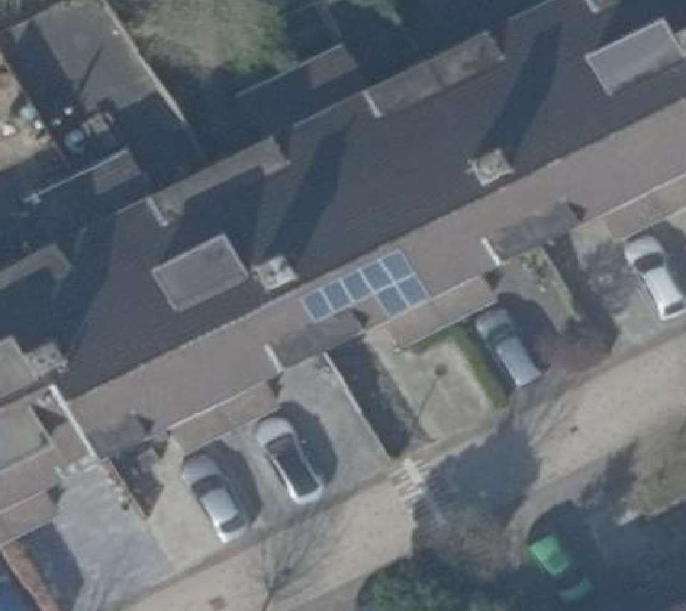True ortho Luchtfoto op daksegment ingezoomd
