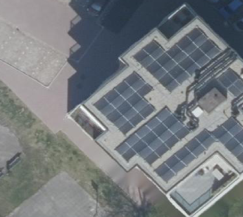 True ortho Luchtfoto op daksegment ingezoomd