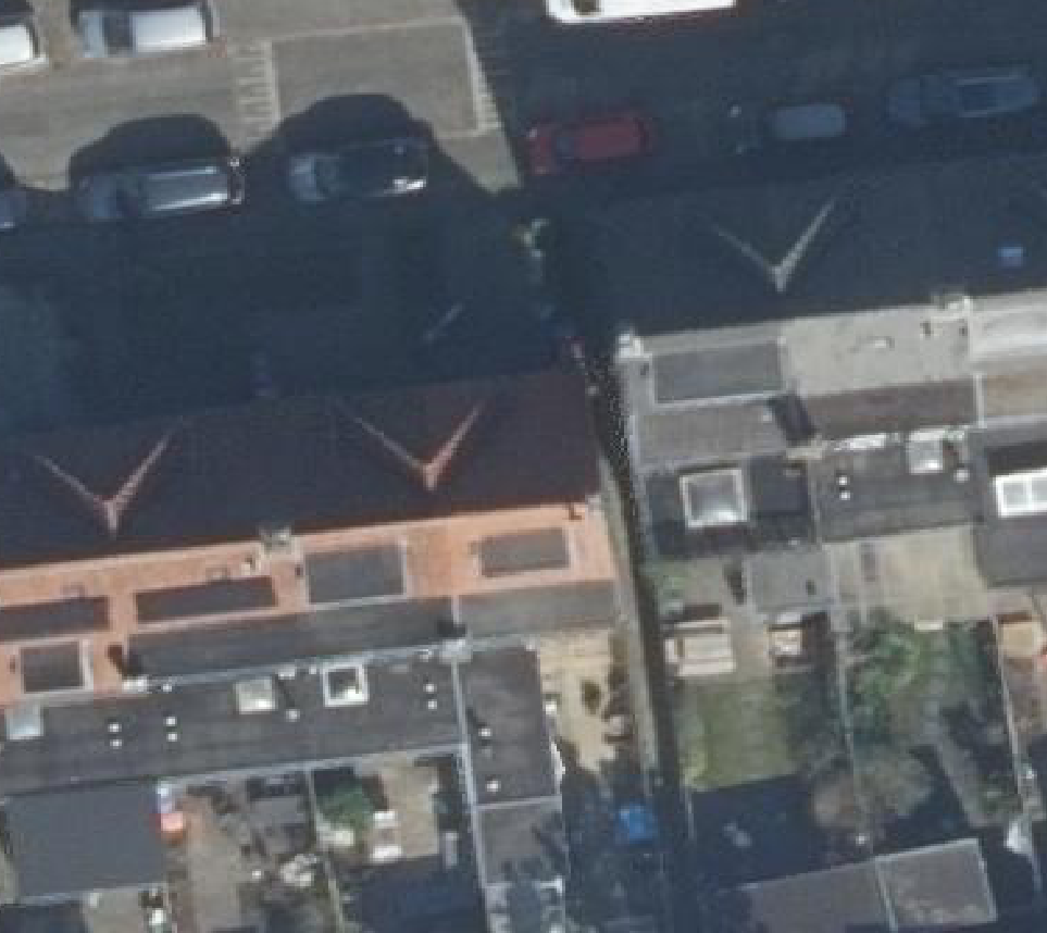 True ortho Luchtfoto op daksegment ingezoomd