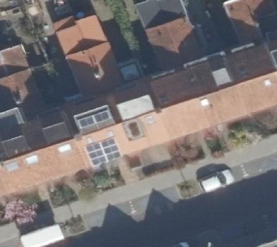 True ortho Luchtfoto op daksegment ingezoomd