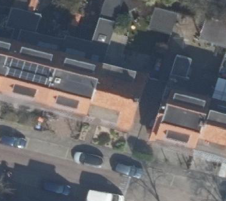 True ortho Luchtfoto op daksegment ingezoomd