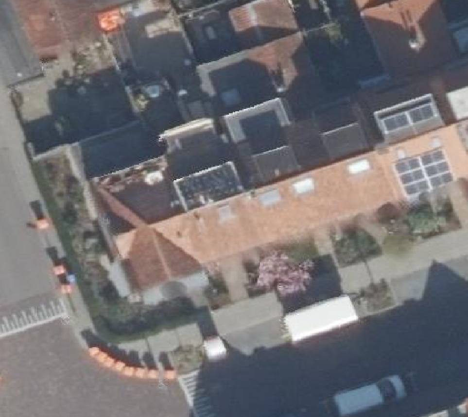 True ortho Luchtfoto op daksegment ingezoomd