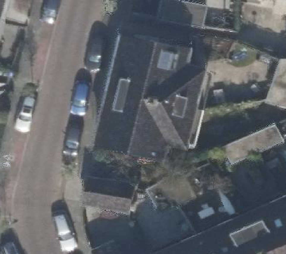 True ortho Luchtfoto op daksegment ingezoomd