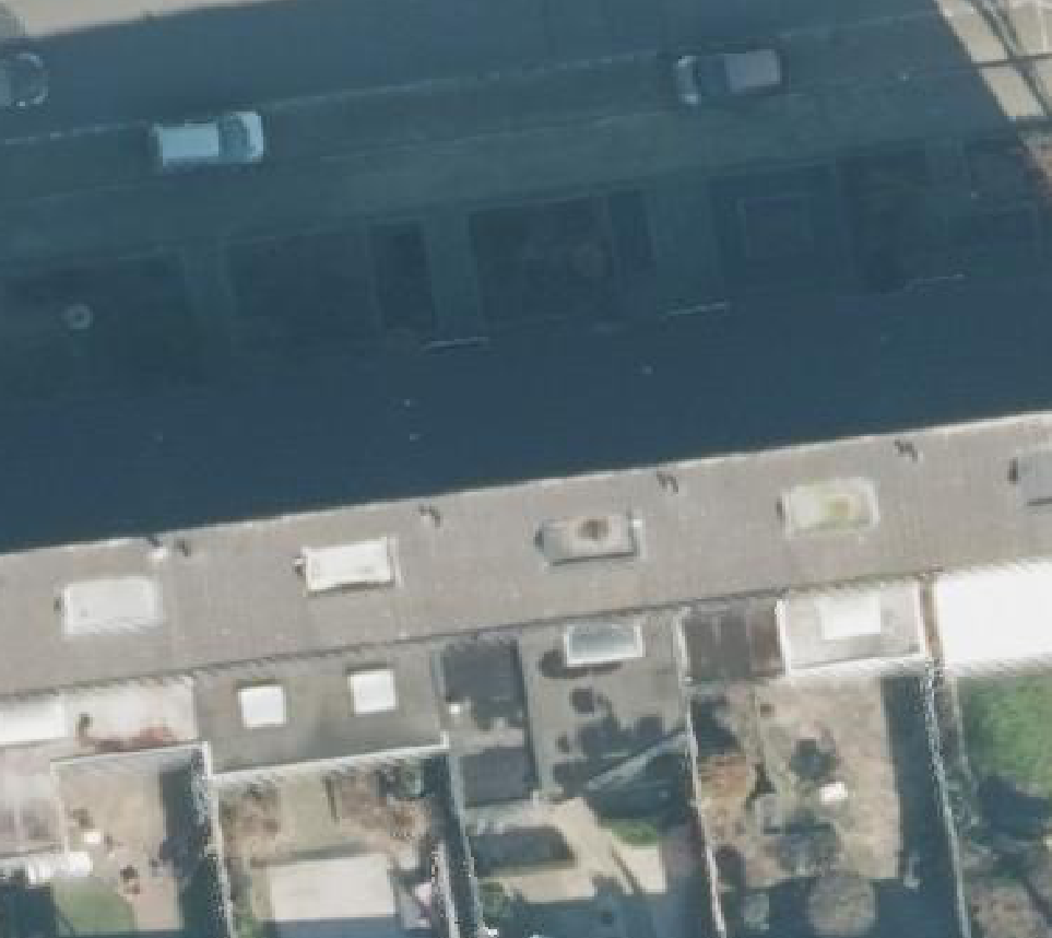 True ortho Luchtfoto op daksegment ingezoomd