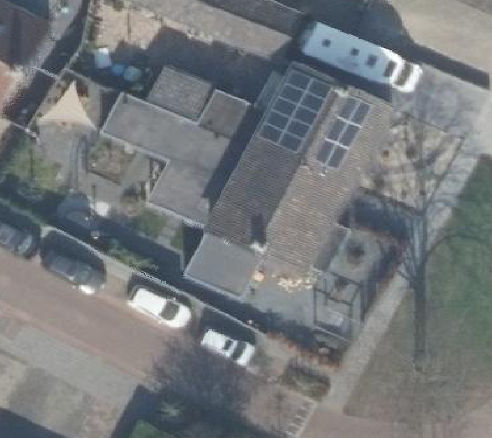 True ortho Luchtfoto op daksegment ingezoomd