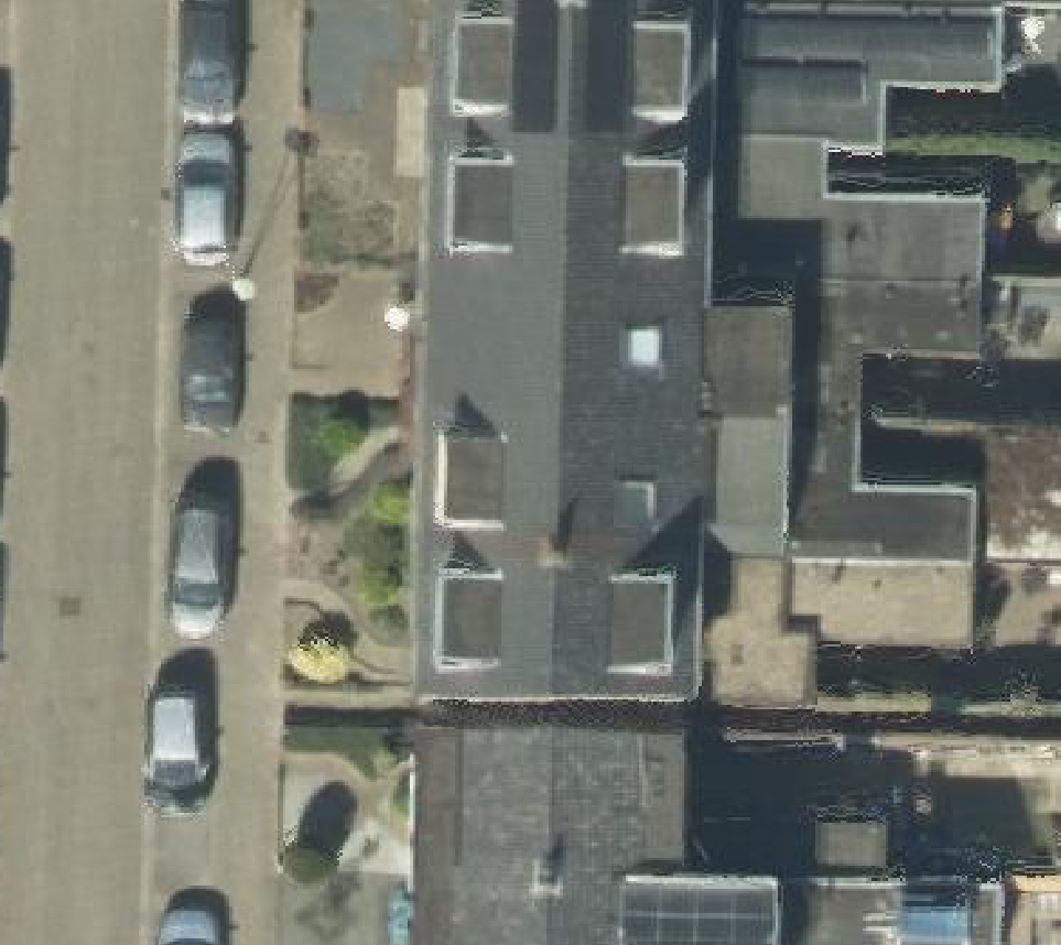 True ortho Luchtfoto op daksegment ingezoomd
