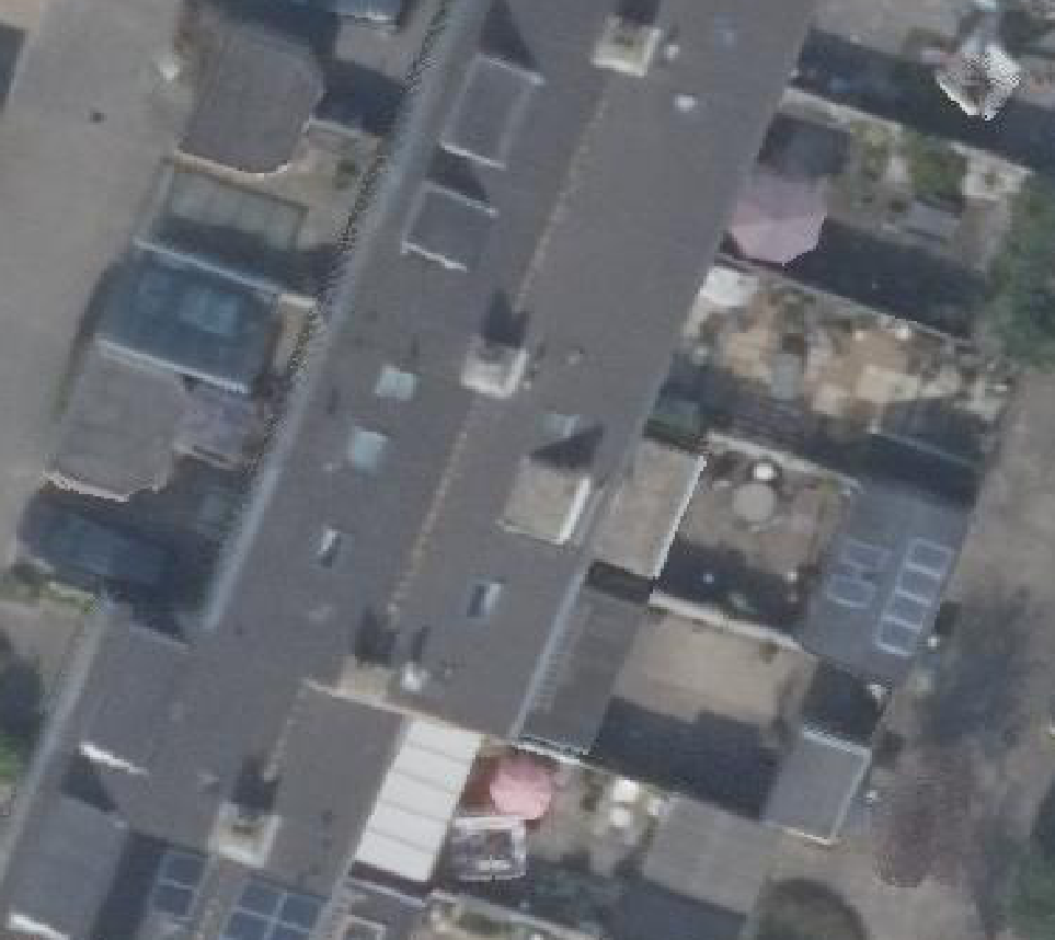 True ortho Luchtfoto op daksegment ingezoomd