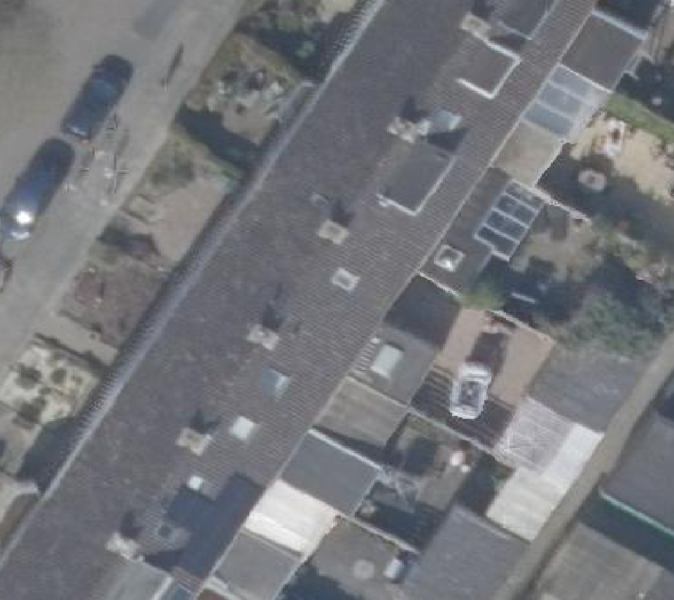 True ortho Luchtfoto op daksegment ingezoomd