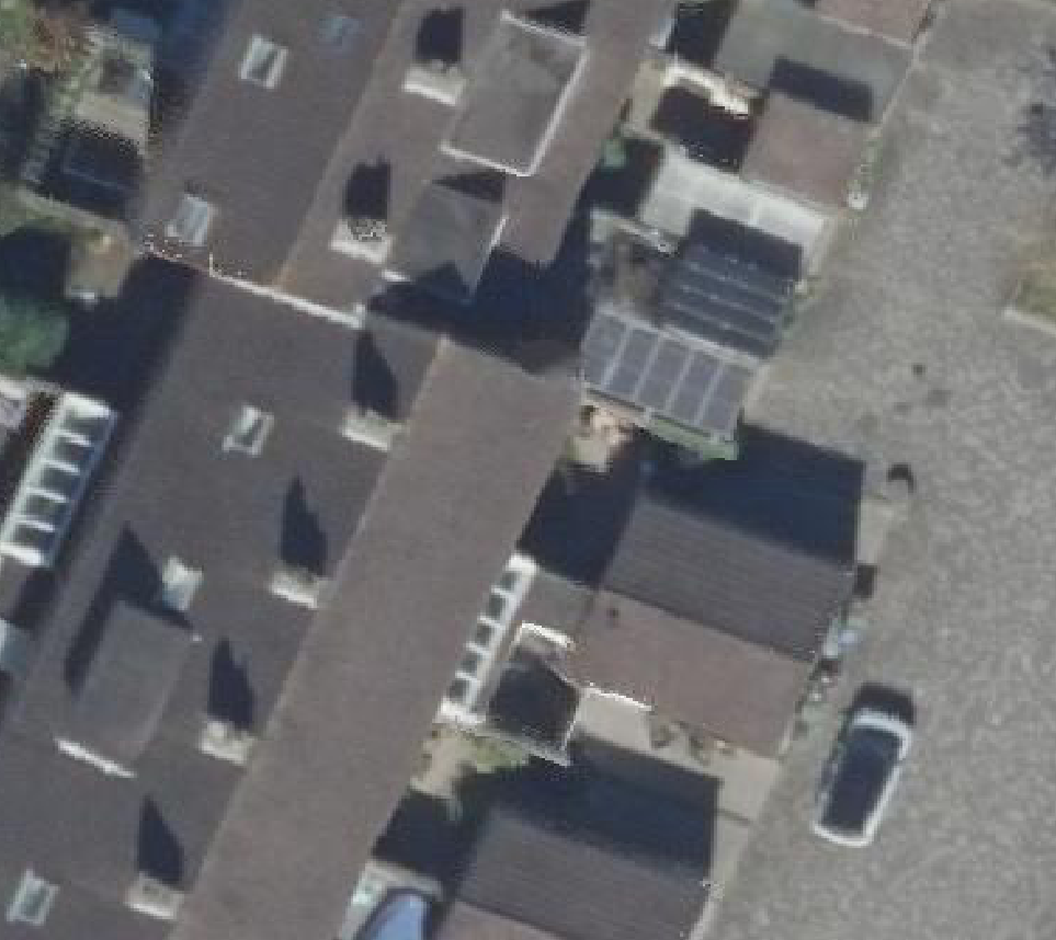 True ortho Luchtfoto op daksegment ingezoomd