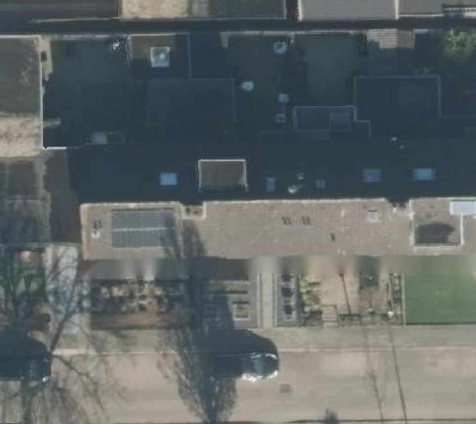 True ortho Luchtfoto op daksegment ingezoomd