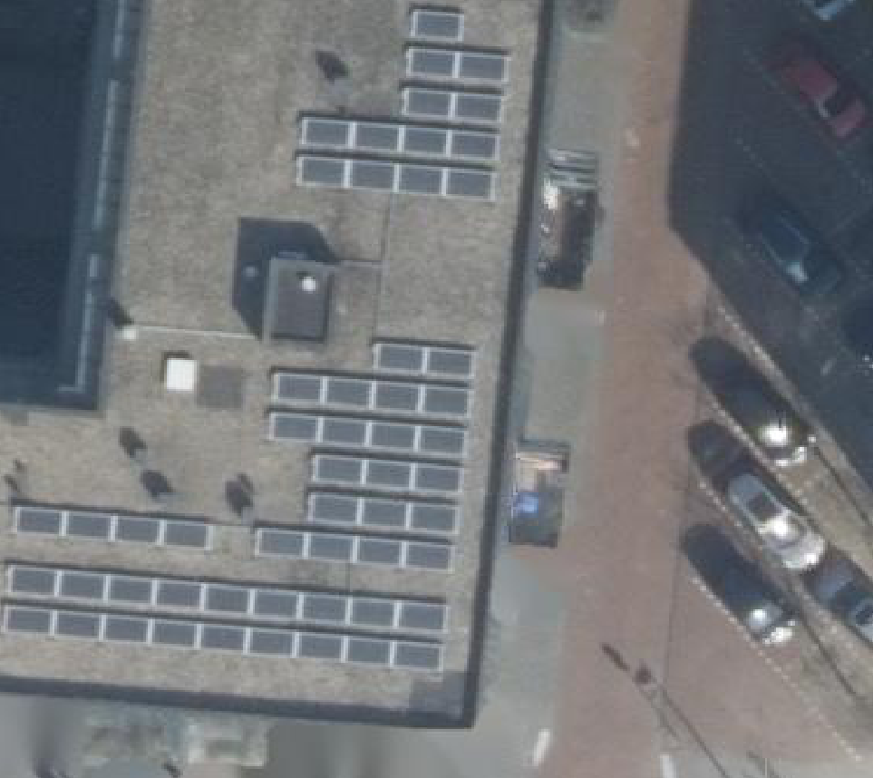 True ortho Luchtfoto op daksegment ingezoomd