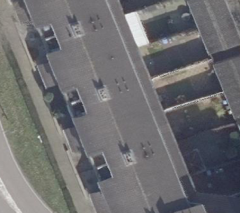 True ortho Luchtfoto op daksegment ingezoomd