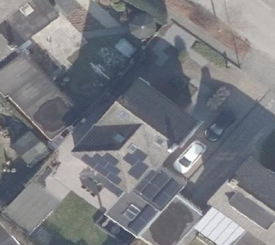 True ortho Luchtfoto op daksegment ingezoomd