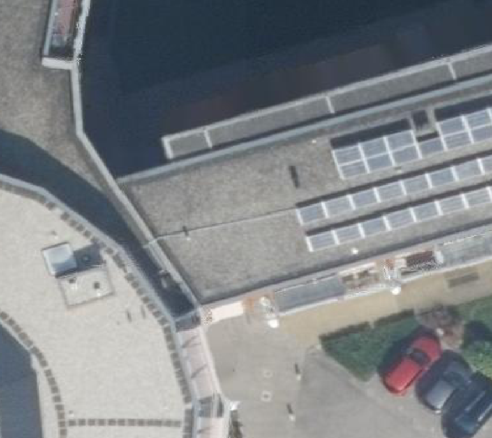 True ortho Luchtfoto op daksegment ingezoomd