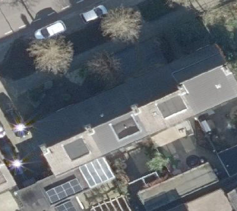 True ortho Luchtfoto op daksegment ingezoomd