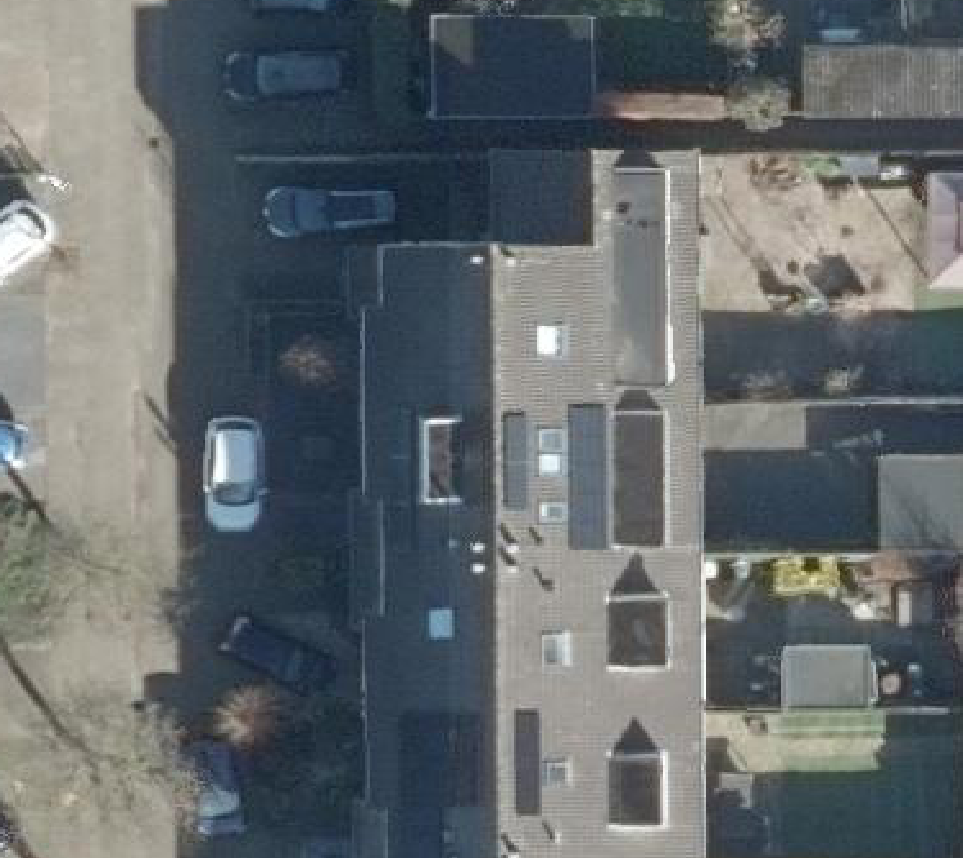 True ortho Luchtfoto op daksegment ingezoomd