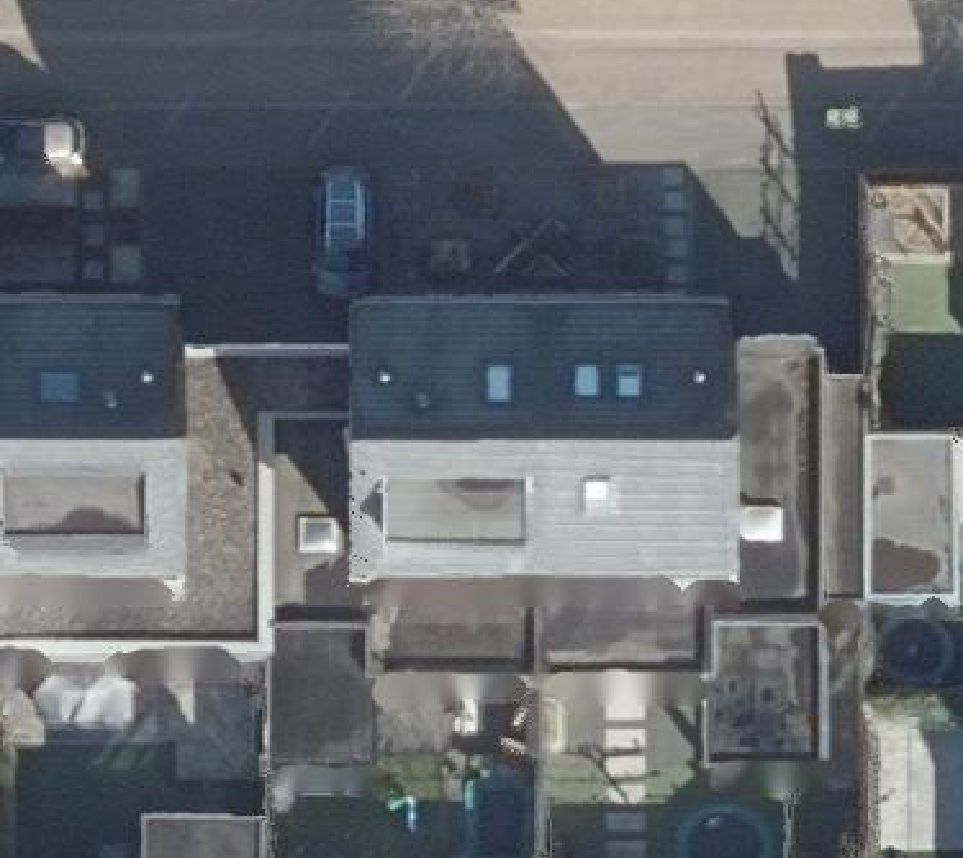 True ortho Luchtfoto op daksegment ingezoomd