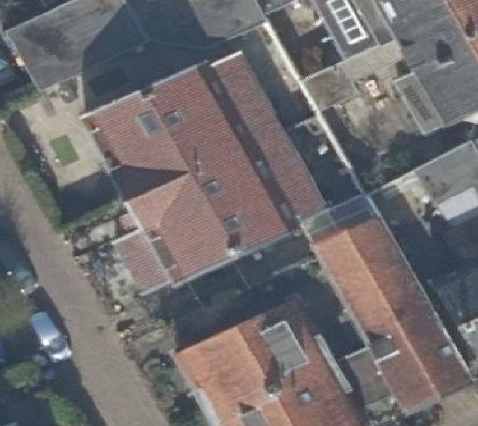 True ortho Luchtfoto op daksegment ingezoomd