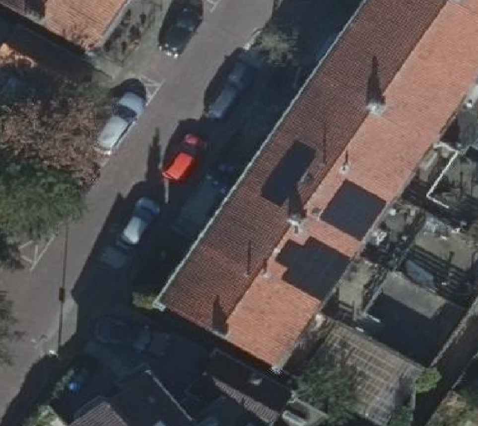 True ortho Luchtfoto op daksegment ingezoomd