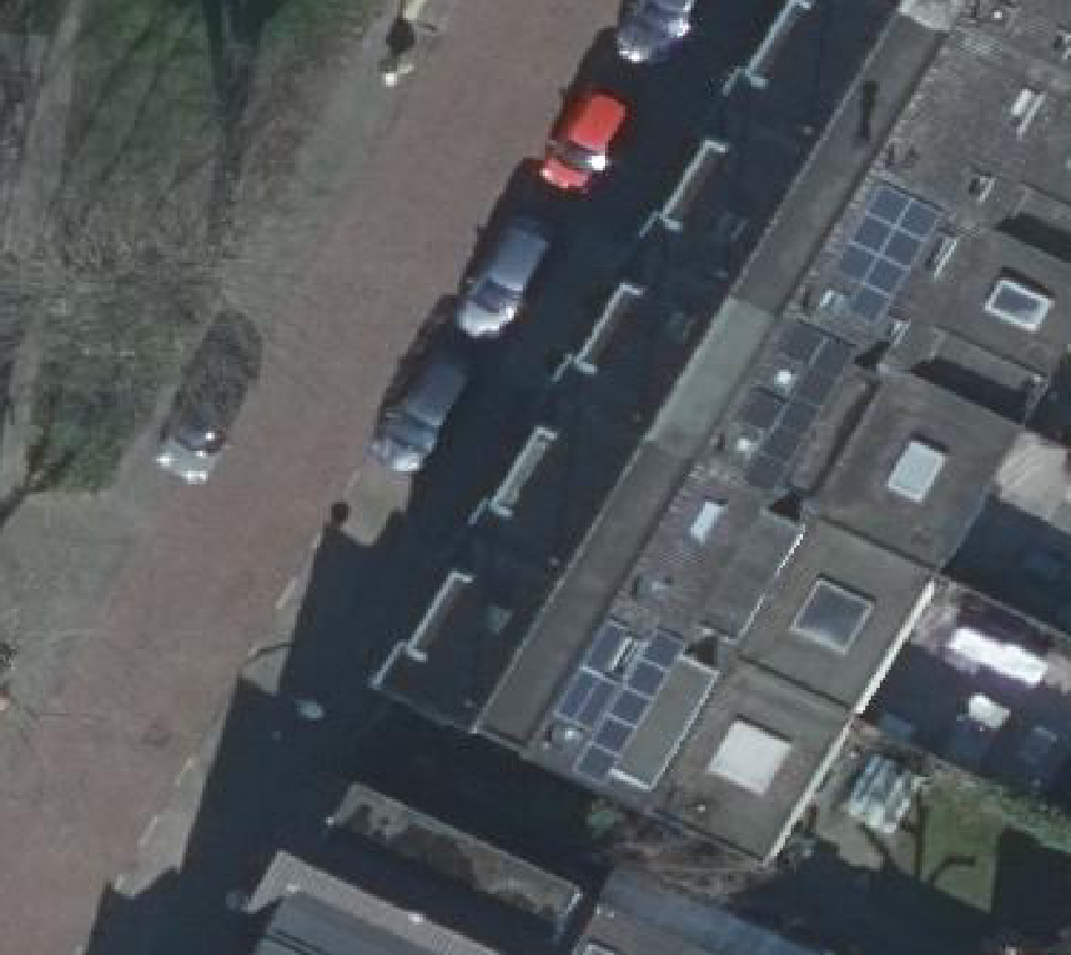 True ortho Luchtfoto op daksegment ingezoomd