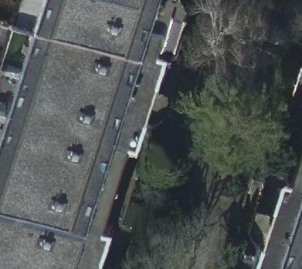 True ortho Luchtfoto op daksegment ingezoomd